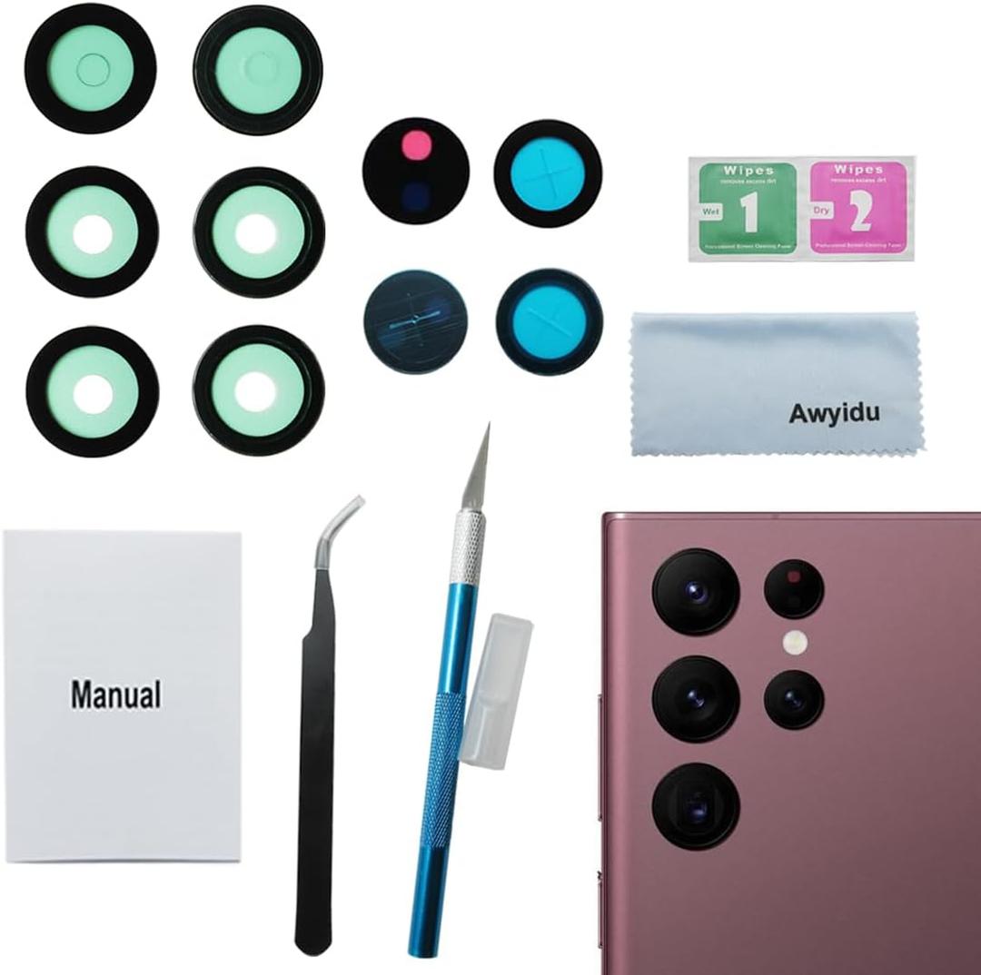 5pcs OEM New Rear Camera Glass Lens Replacement for Samsung Galaxy S22 Ultra with Adhesive Preinstalled Installation Manual and Repair Tools Kit (for S22 Ultra)