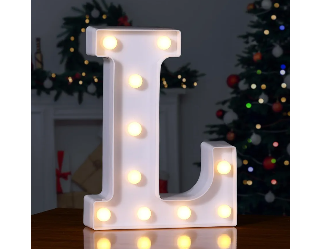 Foaky LED Letter Lights Sign Marquee Light Up Letters Sign for Night Light Wedding/Birthday Party Battery Powered Christmas Lamp Home Bar Decoration(L)