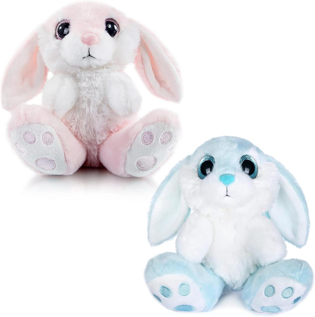 My OLi Bunny Stuffed Animal Pack of 2 Plush Rabbit 7in Stuffed Bunny with Floppy Ear Bedtime Friend Soft Toy Gifts for Girls Boys Kids, Pink & Blue (2 Pack Pink+Blue)