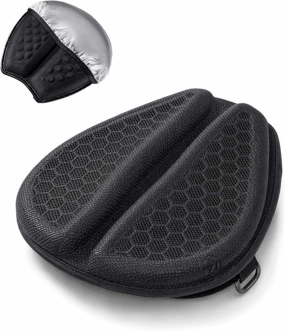 Hexrider Motorcycle Seat Cushion, 3D Honeycomb Cooling Gel Pad for Long Rides, Universal Non-Slip Shock Absorbing Seat Cover for Motorcycle Accessories, Foldable Breathable Cushion for Rider 1