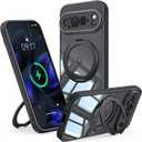 AmoraAqua Compatible with Google Pixel 9 Pro Case with 360° Magnetic Ring Stand [Compatible with Mag-Safe ] Shockproof Translucent Phone Case for Google Pixel 9 Pro 6.3 inches,Black