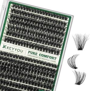 KEYYOU LASH clusters 144Pcs D Curl Angel Eyelash Extension Thick Wispy Natural Band Lash with Waterproof DIY Lash Extension at Home（Angel A01D818MIX）