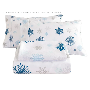 Mooreeke Christmas Holiday Queen Sheets, Snowflake Printed Queen Bed Sheet Set with Deep Pocket Non-Slip Fitted Winter Sheet