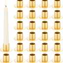 24 Pcs Gold Taper Candle Holders Bulk for Pillar Candles Metal Short Candlestick Holder Gold Centerpieces Decoration for Christmas Thanksgiving Anniversary Dinner Party