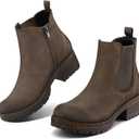 mysoft Women's Chelsea Ankle Boots Side Zipper Chunky Block Low Heel Booties Lug Sole Short Boots (Brown)
