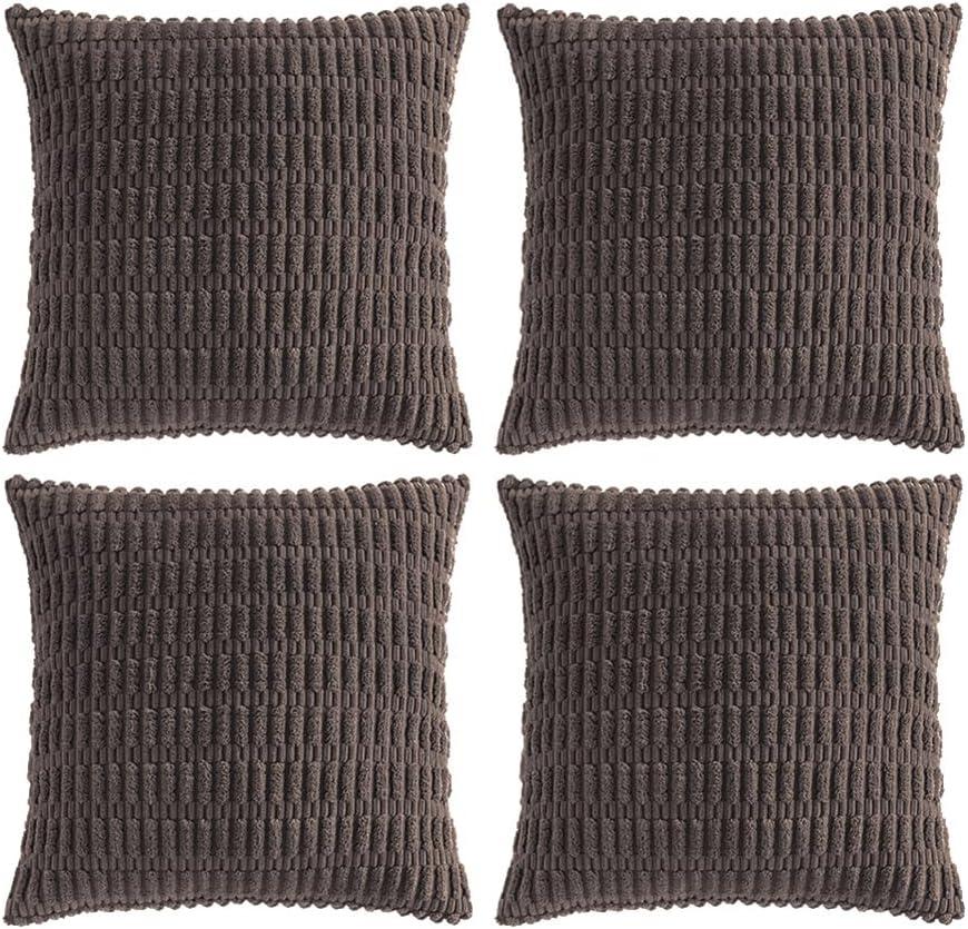 Fancy Homi 4 Packs Boho Dark Brown Decorative Throw Pillow Covers 20x20 Inch for Living Room Couch Bed Sofa, Rustic Modern Farmhouse Home Decor, Soft Plush Corduroy Square Cute Cushion Case 50x50 cm