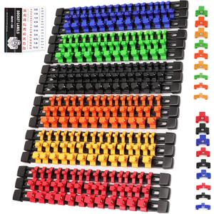 SWANLAKE Socket Organizer Set 18-Piece, 1/4-Inch x 96 Clips, 3/8-Inch x 90 Clips, 1/2-Inch x 72 Clips, Socket Organizer for Tool Box Drawer, Drive Socket Trays, Socket Holder Clip Rail