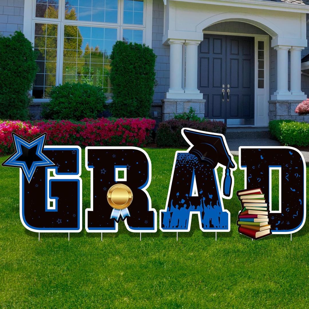Jetec Graduation Yard Sign Class of 2025 Grad Yard Sign Graduation Decoration 2025 Lawn Sign Large Glitter Waterproof Grad Sign with Stake for Graduation Party Outdoor Garden Supply(Blue)