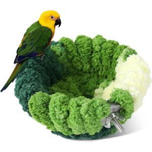 Bird Nest for Cage,Plush Hanging Bird Bed for Parakeet,Breeding Bird House for Conure,Budgie,Cockatiel,Lovebird,Canary,Finch,Hamster,Small Pets,Warm Nest (Green, S)