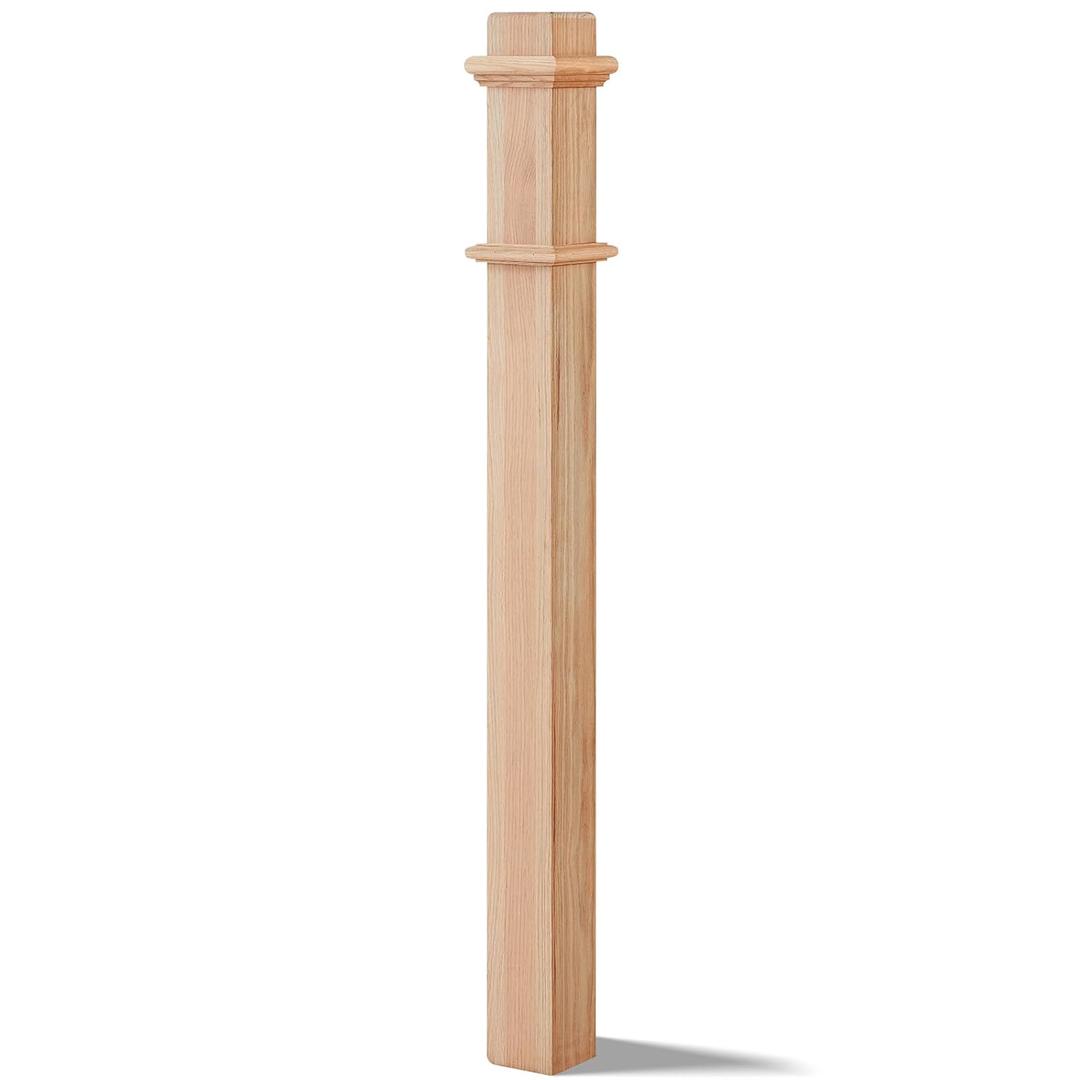 3 1/2 x 48 Inch Square Newel Post Red Oak Solid Wood Box Newel Wood Porch Columns Staircase Post, Plain Style for Remodeling Stair Railing Banister Indoor Interior