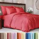 CGK Unlimited Duvet Cover Queen Size Set - Extra Soft Queen Size Duvet Cover 90 x 90 with 2 Pillow Shams - Hotel Quality Easy Care w/Zipper Closures & Ties - Bedding and Bed Linens Set (Red)
