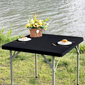 Square Fitted Table Cover Elastic Tablecloth 3ft Stretch Spandex Table Top Cover for Dining Indoor Outdoor Party Black 36X36 Inch