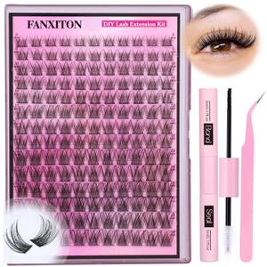 DIY Lash Extension Kit Natural Look Wispy Lash Clusters D 154 pcs Lashes Clusters 8-16 mm Eyelash Extension Kit Lash Bond and Seal Lash Tweezers Individual Lashes Lash Cluster Kit For Beginners