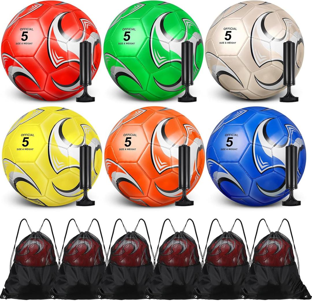 6 Pack Operation Christmas Bulk Items Soccer Ball with Pump Needles– Official Size 5 Soccer Ball for Teens and Adults, Ideal for Indoor Outdoor,Party Favors Gift