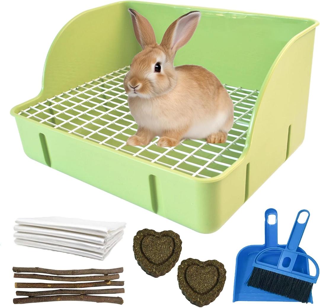Guinea Pig Litter Box,Bunny Plastic Square Cage Toilet with Grate Rabbits Corner Litter Bedding Small Animal Pet Toilet Box Potty Trainer Pet Pan for Guinea Pig Ferret Chinchilla(Green)
