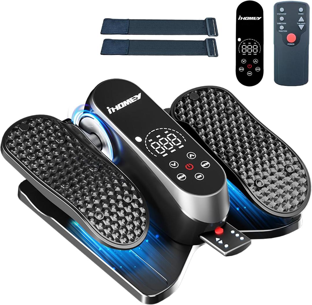 Under Desk Elliptical Machine, Electric Leg Exerciser for Seniors with 12 Adjustable Speeds, Auto & HR Modes, Portable Quiet Seated Pedal Exerciser with Remote Control