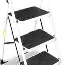 Jack Boss 3 Step Ladder, Folding Lightweight Step Stool with Wide Anti-Slip Pedal for Home, Office, Kitchen and Garage, Service Height 27.2 inch, 400 lbs Capacity
