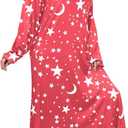 WDIRARA Women's Plus Size Long Sleeve Star Print Loose Nightgown Sleepshirt Loungewear (Red)