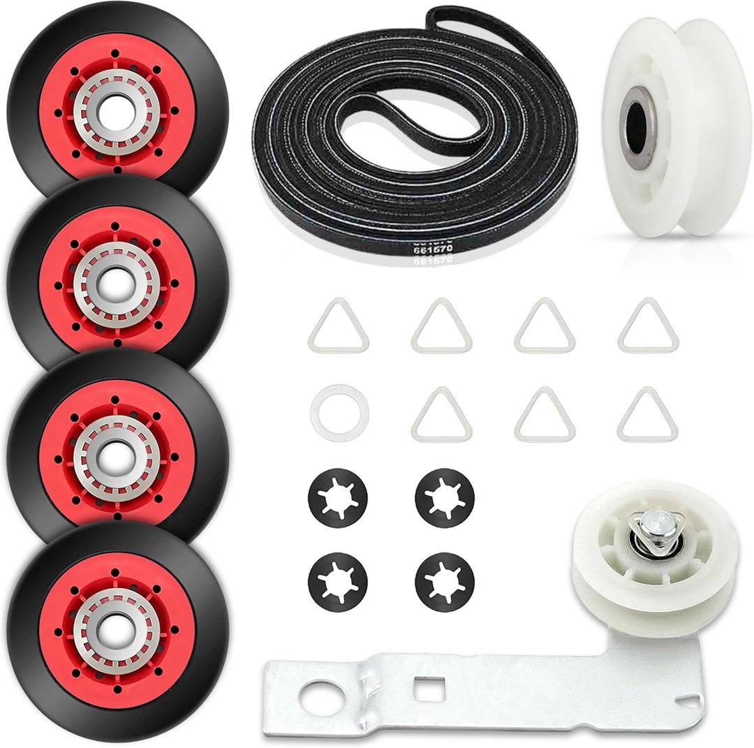 4392067 Dryer Repair Kit and W10837240 Dryer Idler Pulley For Maytag Bravos xl Kenmore Elite Whirlpool Duet Dryer Parts, Includes WPW10314173 Drum Roller, 279640 Idler Pulley, 661570v Dryer Belt