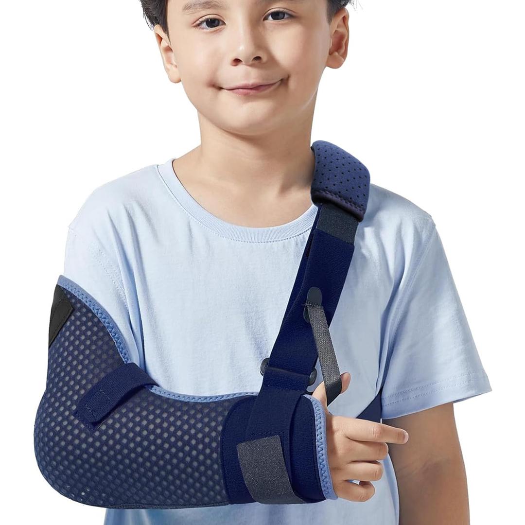 Velpeau Kids Arm Sling Shoulder Immobilizer with Waist Strap, Ventilated & Breathable Design, Arm Support Brace for Children, Boys, Girls (Mesh Version, Blue, Right, XS: Bust 22.5-26)