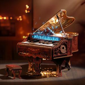 3D Wood Puzzle Piano Kit, Playable Wooden Keyboard Model with LED Lights, Interactive Craft Kit & Digital Piano Puzzle for Adults and Kidswith LED