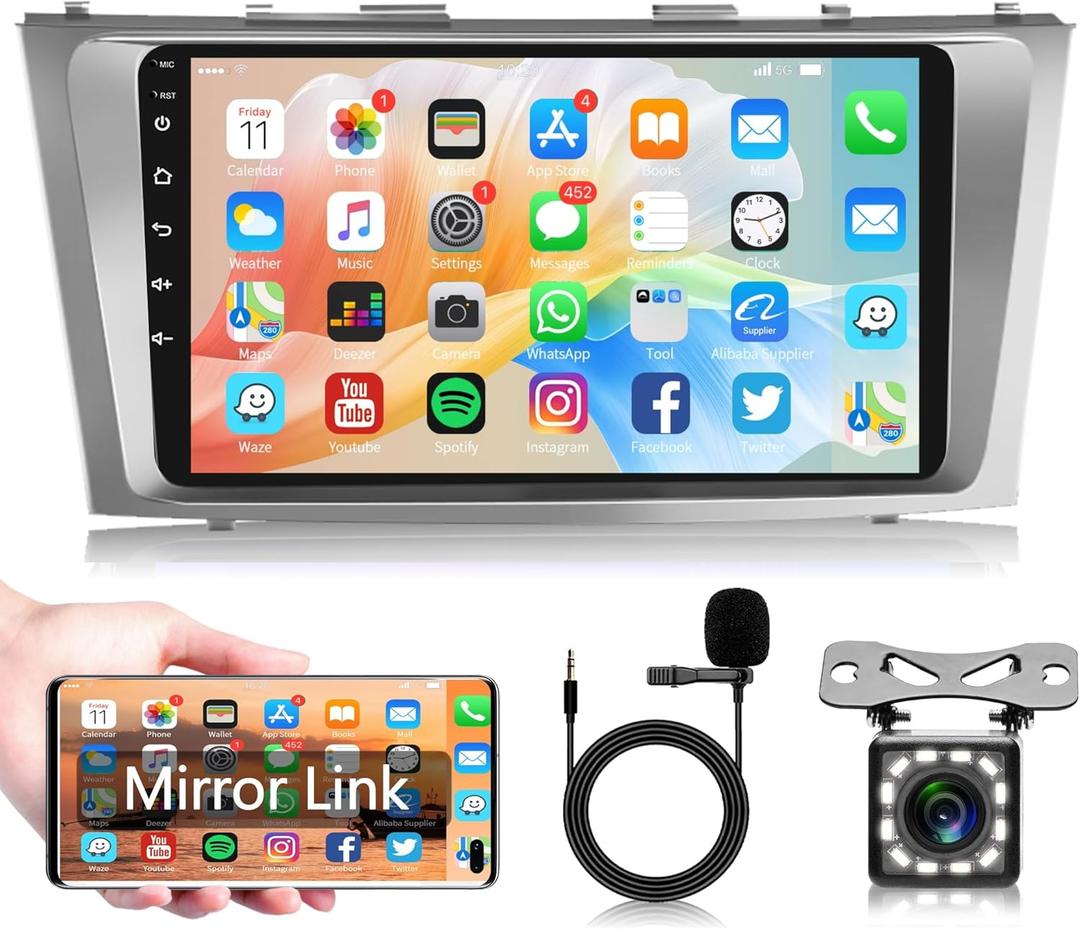 Android Car Stereo for Toyota Camry 2006-2011 Car Radio with Mirror Link, 9 Inch Touch Screen Head Unit with Bluetooth GPS Navgation WiFi FM/RDS AHD Backup Camera SWC USB MIC