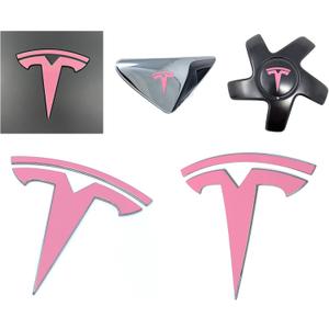 Logo Decal Overlay Stickers for Tesla Model 3 (2017 to 2023), Standard Wrap, 11-pc Set (Satin Pink)