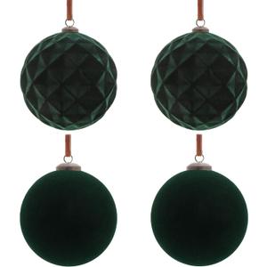 6Pcs Large Velvet Christmas Ball Ornaments 4" Dark Green Flocked Ornaments Set for Christmas Tree with 10Pcs Velvet Bows Shatterproof Xmas Hanging Decorations for Home Office Holiday Décor