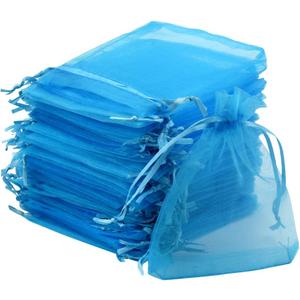 50pcs Organza Bags 3.54''x4.33''(9x11cm) Satin Drawstring Organza Pouch Wedding Party Favor Gift Bag Jewelry Watch Bags-Aqua Blue