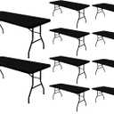 10 Pack Picnic Table Cover Fitted Tablecloth for 6 Foot Rectangle Tables Elastic Waterproof Stretch Washable Patio Folding Outdoor Spandex Table Cloth for Camping Banquet and Parties (Black,30" x 72")