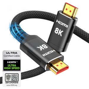 Snowkids 8K Certified HDMI 2.1 Cable 10 ft, 48Gbps Ultra High-Speed HDMI Cables Cord, 10K 8K@60Hz, 4K@120Hz Compatible for TV/Laptop/Monitor/PS-5/X-box/Projector/Entertainment/Sound System & More (Black)