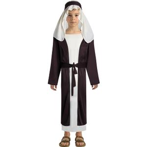 Boys Biblical Saint Joseph Costume Jesus Robe for Kids Shepherd Cosplay Outfit Nativity Middle East Tunic Costume (Large, Coffee)