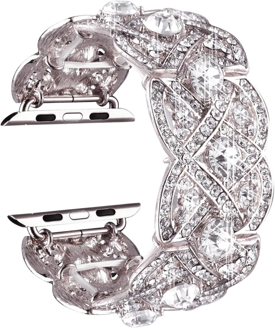 VIQIV Bling Bands Compatible with Apple Watch Ultra Band 38mm 40mm 41mm 42mm 44mm 45mm 49mm Iwatch Series SE 9 8 7 6 5 4 3 2 1, Diamond Rhinestone Stainless Steel Metal Bracelet Wristband Strap for