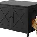 Shintenchi Cat Littler Box Enclosure, Litter Box Furniture Hidden with Removable Divider, Cat House with End Table, Black, 31.5 inch, Black