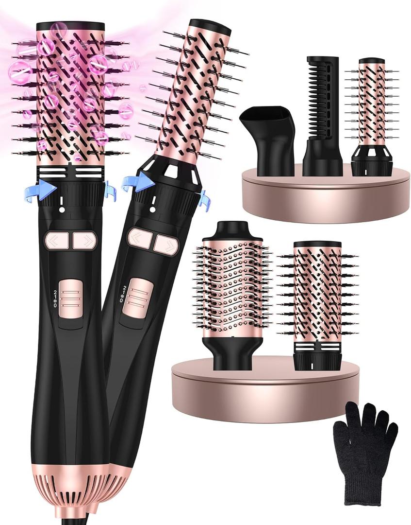 Rotating Hair Dryer Brush, 5 in 1 Blow Dryer Brush Spinning Curling Brush with 2 Rotating Brushes (1.5" & 2"), 3 Temps Bowout Brush Hot Air Brush Styler Volumizer for Hair Dry/Straighten/Curl/Smooth