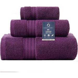 COZYART Luxury Purple Bath Towels Set, Turkish Cotton Hotel Large Towels for Bathroom, Thick Bathroom Set of 3 with 1 Bath Towel, 1 Hand Towel, 1 Washcloth, 650 GSM