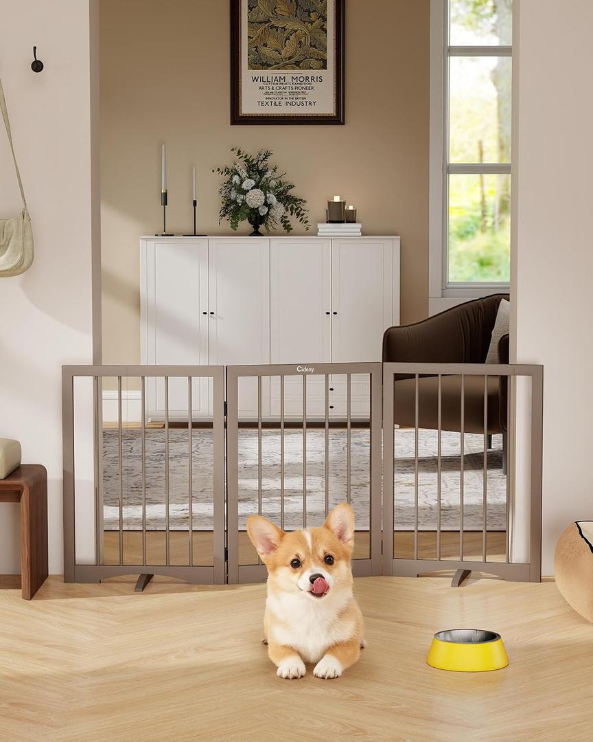 Free Standing Dog Gate Indoor, Foldable Dog Gate for Doorways Stairs Hallways, 3-Panel Freestanding Pet Gate with Support Feet for Stability, Folding Puppy Gate Easy to Move, Doggy Gate 54"x24", 3-Panel, 24"Tall