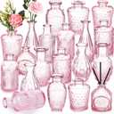 Inbagi Glass Vase Set, 20 Pcs Vintage Flower Vases in Bulk, Different Shapes and Sizes, Pink, for Decorative Centerpieces, Rustic Home Christmas Decoration (Gradient Pink)