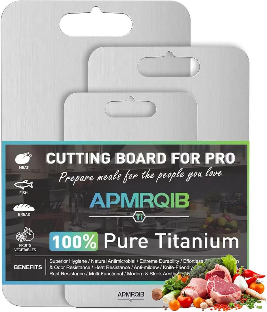 Titanium Cutting Boards for Kitchen,100% Pure Titanium Cutting Board Set of 3, Double Sided Non Toxic Cutting Board, Hygiene Durable Dishwash