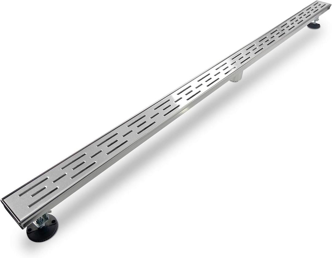 Linear Shower Drain, Shower Drain 60 inch with Bar Pattern Grate, Durable AISI 304 Stainless Steel Shower Drain, Linear Drain with Hair Strainer and Leveling Feet