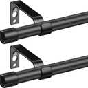 Basic Window Curtain Rods 48 to 72 - 5/8 Inch Small Curtain Rods 2 Pack - Heavy Duty Rustic Drapery Rods with Brackets - Matte Black