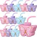 Mifoci 12 Pcs Butterfly Shape Cups Bulk, 10 oz Plastic Butterfly Themed Drinking Cups Pink and Purple Tea Party Supplies Fairy Birthday Party Decoration for Girls Wedding Baby Shower Favor