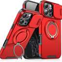 Heavy Duty Series Designed for iPhone 15 Pro Max Case,Rugged 360 Rotatable Ring with Invisible Holder Stand,Slide Camera Cover & Military Grade Drop Protection Shockproof,Red