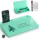 TOWON Small Compact Glass Desktop Whiteboard with Storage  12 x 7 in Dry Erase Board for Desk, Home Office, School | Includes 5 Markers, Eraser & Holder | Space-Saving Organizer, Aesthetic Mint Green