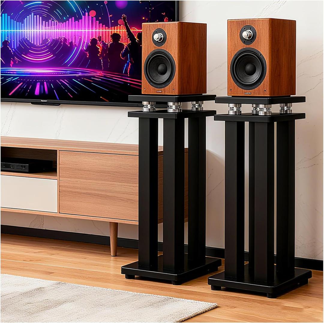 21 Inch Spring Isolation Speaker Stands, Heavy Duty 110lbs Pair | Vibration-Absorbing MDF Wood Design to Inhibit Acoustic Feedback. For HiFi Bookshelf Speakers, Studio Monitor Home Theater