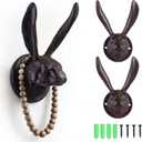 2 Pcs Cast Iron Rabbit Wall Hooks Rustic Bunny Ears Wall Mount Hanger Animal Shaped Hooks Antique Heavy Duty Iron Art for Hanging Clothes Coats Towels Keys Hats, Farmhouse Home Kitchen Decor