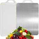 15.2X10.5 In Stainless Steel Cutting Board, Double Sided Steel Cutting Board for kitchen Pack of 1, Stainless Steel/Wheat straw pp Large Cutting Board for meat, Dishwasher Safe (White)