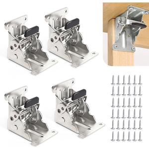 4 Pack Locking Hinge for Folding Leg Brackets,Heavy Duty Folding Brackets 90 Degree Self Locking Folding Hinge for Table Legs FurnitureSilver