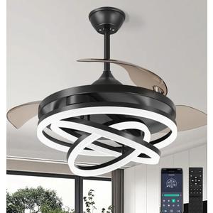 Retractable Ceiling Fan, 42 Inch Chandelier Ceiling Fans with Light, Modern Fandelier Ceiling Fan for Bedroom Living Room Dinning Room, Reverse Motor, 3 Color Temperature, 6 Wind Speed-Black Retractable Ceiling Fan, 42 Inch Chandelier Ceiling Fans with Light, Modern Fandelier Ceiling Fan for Bedroom Living Room Dinning Room, Reverse Motor, 3 Color Temperature, 6 Wind Speed-Black