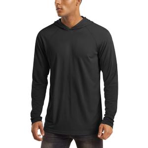 MAGCOMSEN Men's Hooded UPF 50+ Sun Protection T Shirts Long Sleeve Athletic Fishing Shirts Rash Guards (XX-Large, Black)
